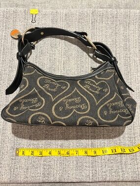 Dooney & Bourke Heart Logo Shoulder Bag Canvas Black Leather Trim Red Lining